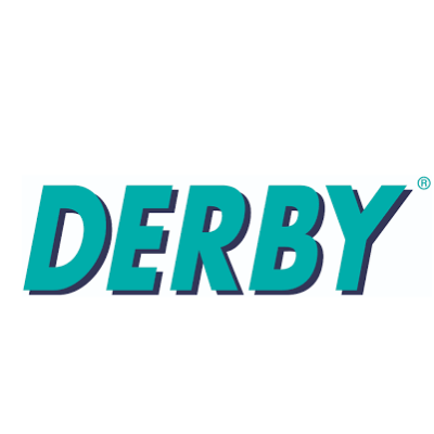 Logotipo DERBY em verde azulado e sombra preta