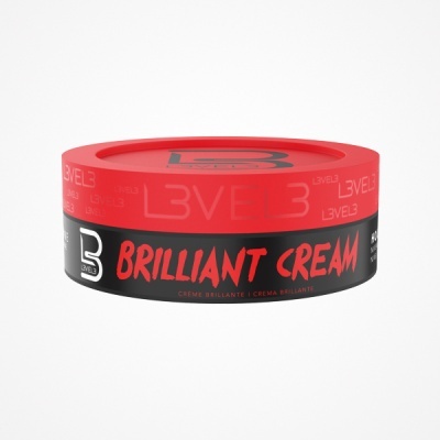Pote de creme para cabelo Level 3 Brilliant Cream com tampa vermelha e corpo preto
