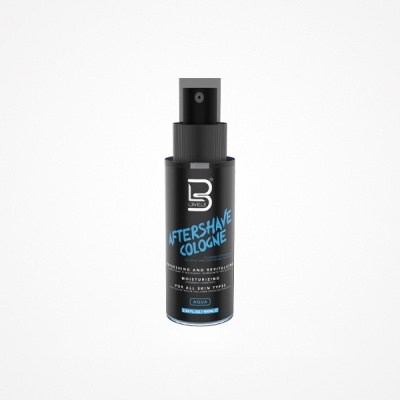 frasco preto e azul de aftershave cologne com rótulo B LIVE