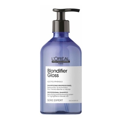 Champô L'OREAL Blondifier Gloss em frasco azul com doseador preto