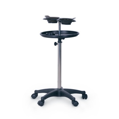 Carrinho móvel preto com rodas e bandejas circulares