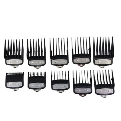 Conjunto de 10 pentes de corte WAHL pretos com lâminas metálicas
