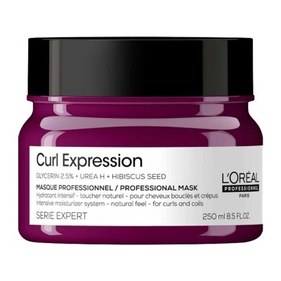 Pote roxo com tampa preta de máscara capilar Curl Expression da L'Oréal Professionnel