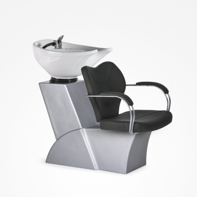 Cadeira de lavatório para cabeleireiro com assento preto e cuba branca