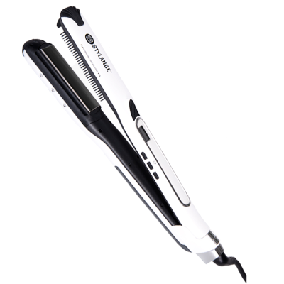 Alisador de cabelo STYLANCE branco e preto com visor digital e pente incorporado