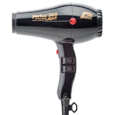 Secador de cabelo preto Parlux 385 Power Light em fundo branco