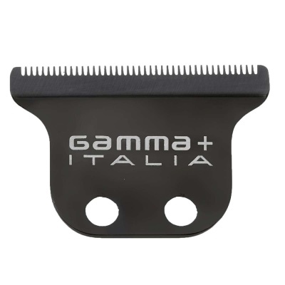 Cabeça de máquina de cortar cabelo preta com dentes finos e texto GAMMA+ ITALIA