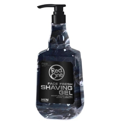 Frasco preto e cinza marmoreado de gel de barbear Red One com doseador preto