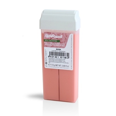 Cartucho de cera depilatória rosa com rótulo branco
