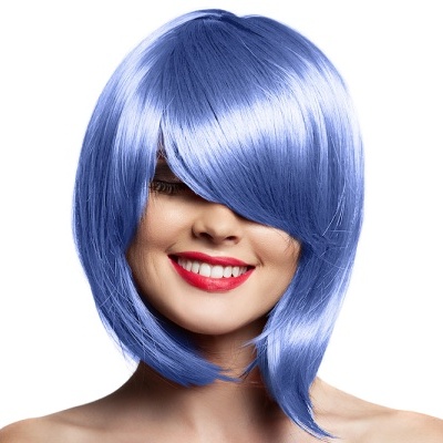 Peruca sintética azul com estilo bob e franja lateral