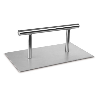 Espátula de aço inoxidável com base retangular e pega tubular