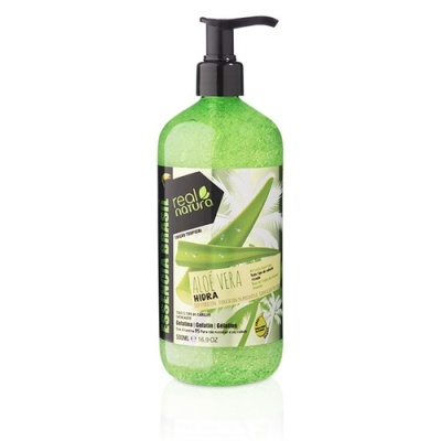 Gel de banho Real Natura Aloe Vera em garrafa verde com doseador