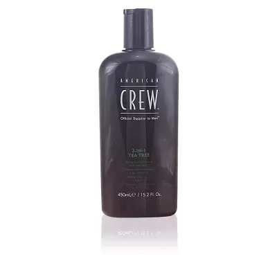 Frasco de American Crew 3-IN-1 TEA TREE preto, 450mL