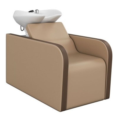 Cadeira de lavagem para cabeleireiro bege com cuba branca