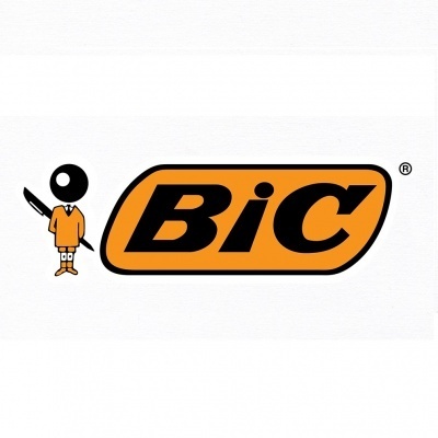Logótipo BIC com boneco BIC e texto BIC em laranja e preto