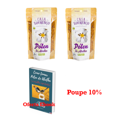 Produtos Casa Lourenço Pólen de Abelha e um livro 