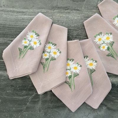 Kit&#x20;6&#x20;guardanapos&#x20;flor&#x20;de&#x20;camomila