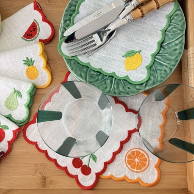 Kit&#x20;8&#x20;guardanapos&#x20;de&#x20;cokctail&#x20;em&#x20;linho&#x20;frutas