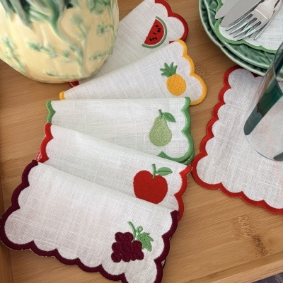 Kit&#x20;8&#x20;guardanapos&#x20;de&#x20;cokctail&#x20;em&#x20;linho&#x20;frutas