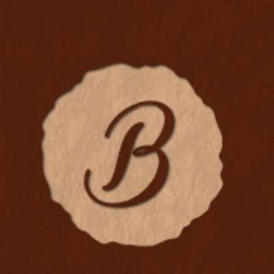 Logotipo com letra B em fundo castanho