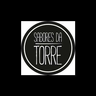 Logotipo preto e branco com texto SABORES DA TORRE