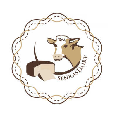 Logótipo da marca SENRAS DAIRY com vaca e queijo