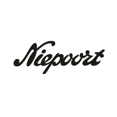 Logotipo com a palavra 'Nieuport' em letras cursivas pretas