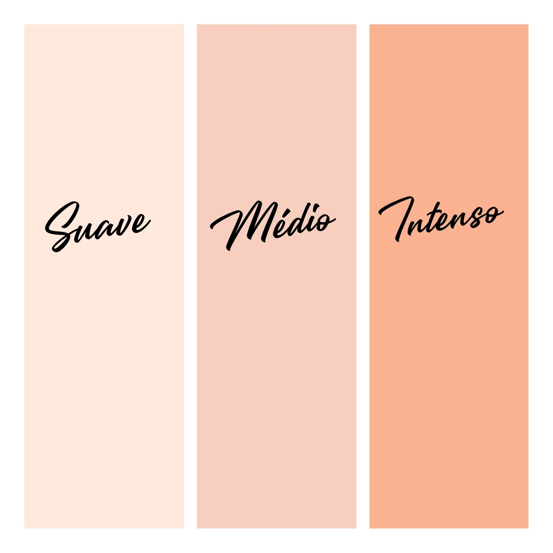 Três retângulos coloridos com texto Suave, Médio e Intenso em fundo gradiente