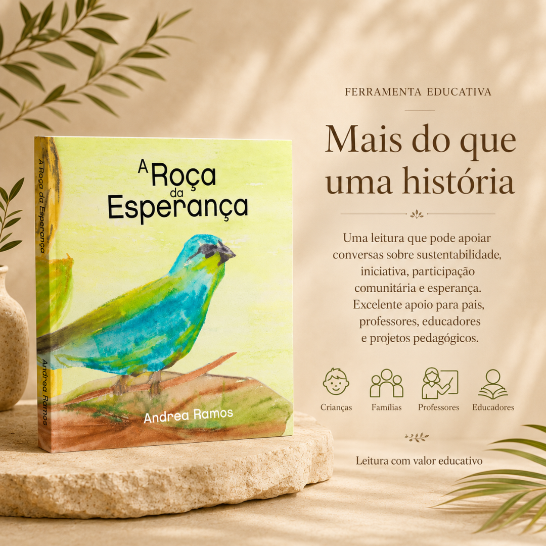Capa do livro A Roça da Esperança com ilustração de um pássaro azul e verde