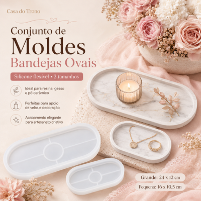 Conjunto de moldes de silicone para bandejas ovais com vela, joias e flores