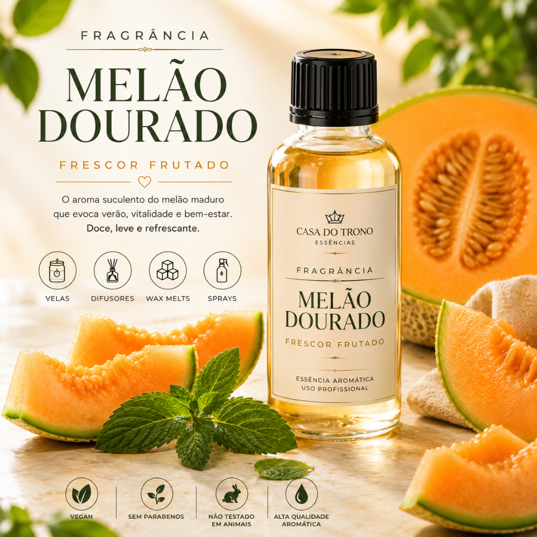 Fragrância Melão Dourado com fatias de melão e folhas de hortelã