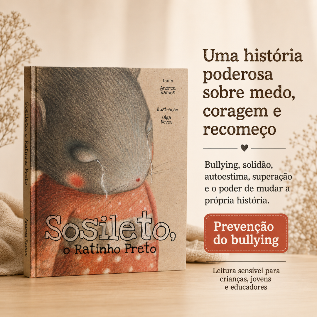 Livro infantil Sosileto, o Ratinho Preto com capa ilustrada de rato a chorar