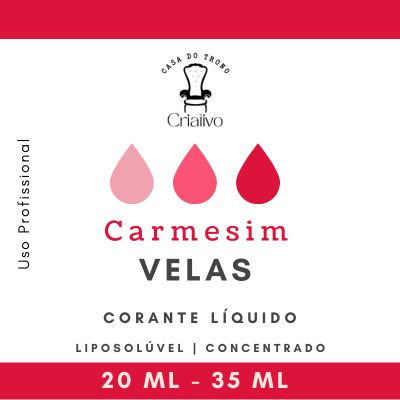 Rótulo de corante líquido para velas em três tons de vermelho e rosa, texto em português