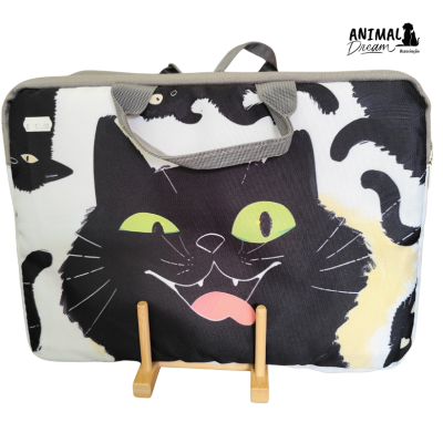 Mala de tecido com estampa de gato preto e logótipo Animal Dream