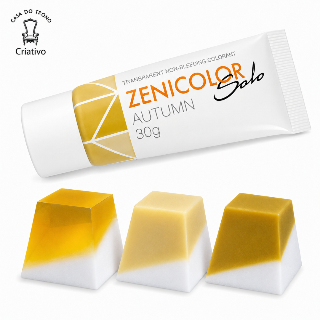 Tubo de tinta Zenicolor Solo Autumn com três amostras coloridas