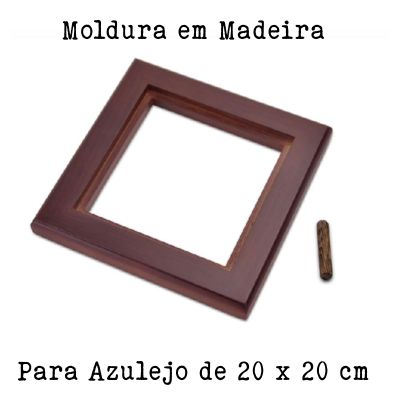Moldura quadrada em madeira castanha para azulejo 20x20 cm com texto