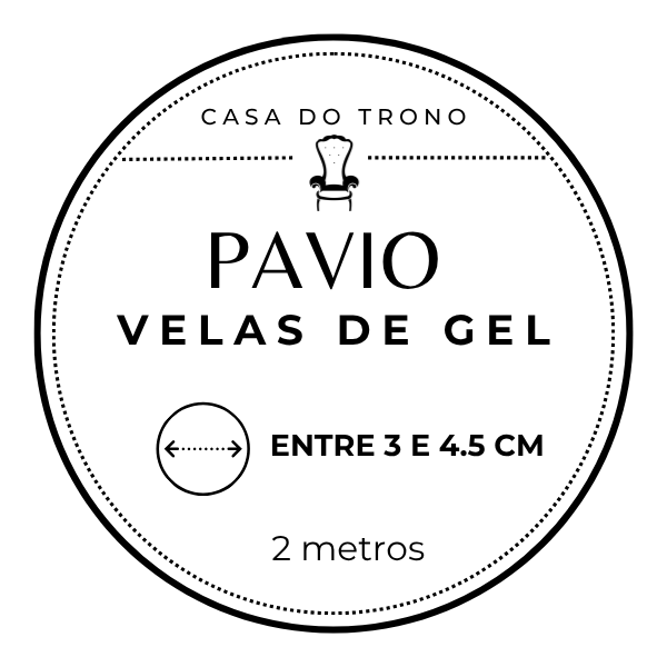 Rótulo branco com texto preto de pavio para velas de gel da marca Casa do Trono