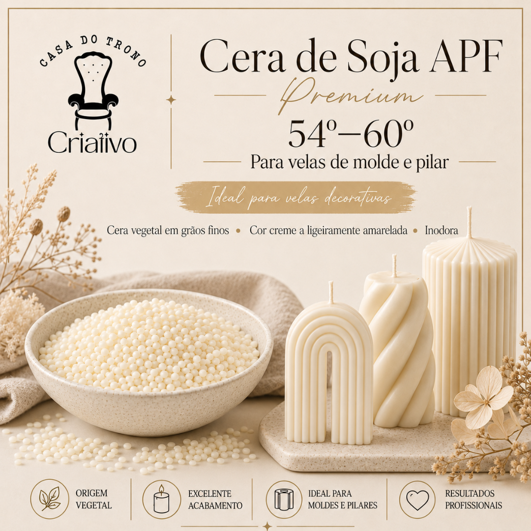 Grãos de cera de soja e velas decorativas creme em diferentes formatos