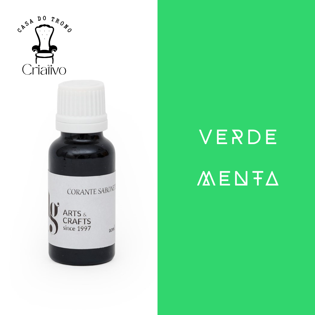 Frasco de corante para sabonete e texto verde menta