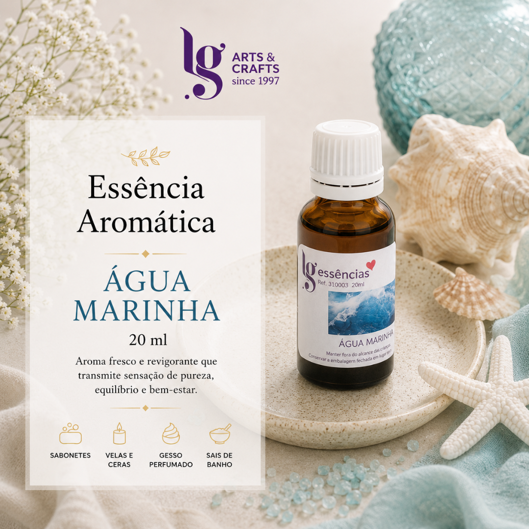 Frasco de essência aromática Água Marinha em vidro âmbar com tampa branca e decoração marítima