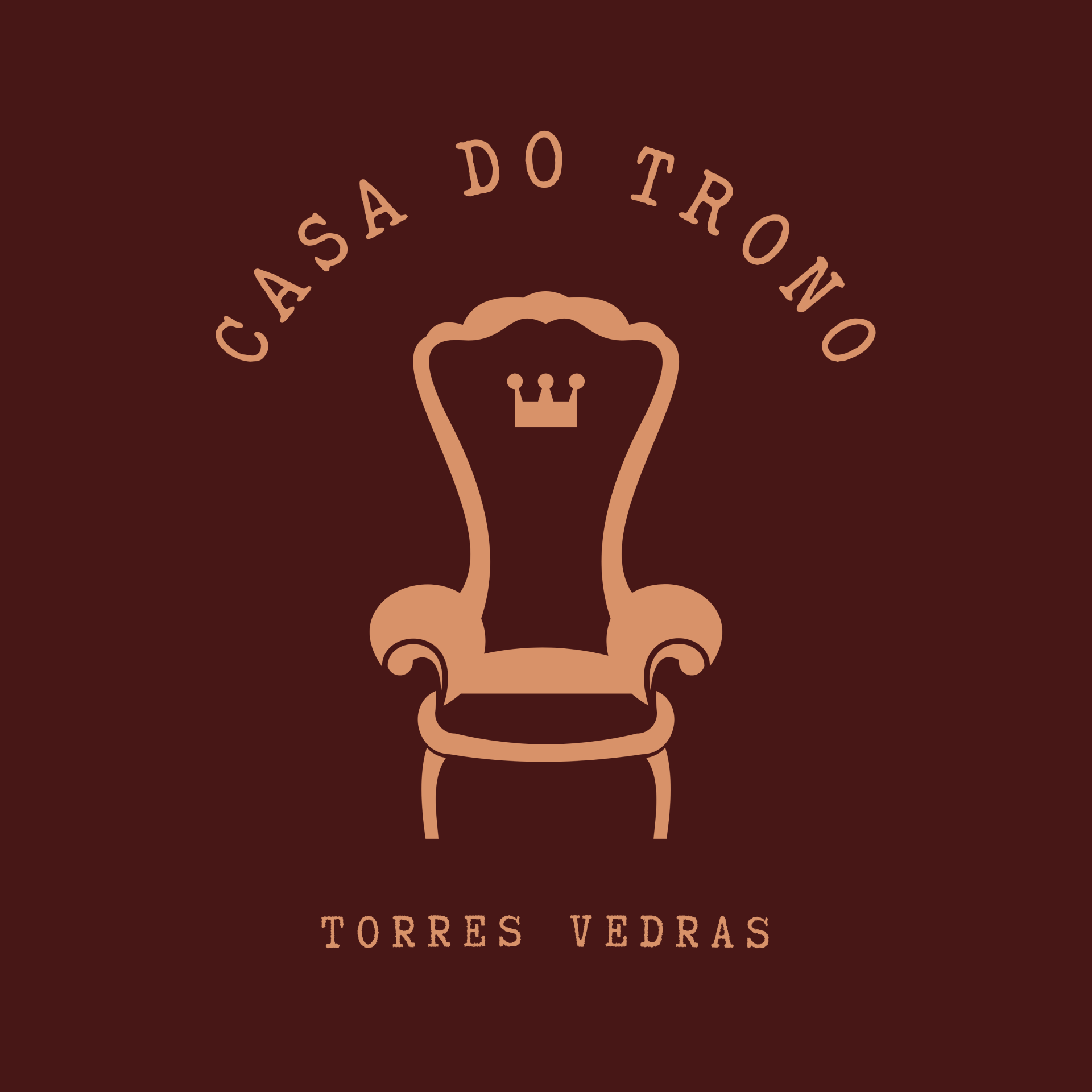 Logótipo da Casa do Trono com cadeira estilizada e texto em castanho claro sobre fundo castanho escuro