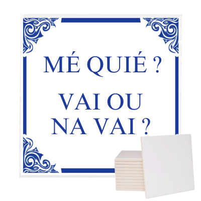 Jogo de azulejos com texto em português e moldura azul