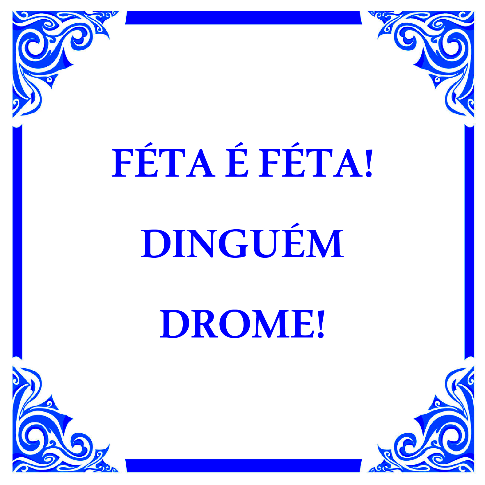 Azulejo com padrão azul e texto em azul no centro