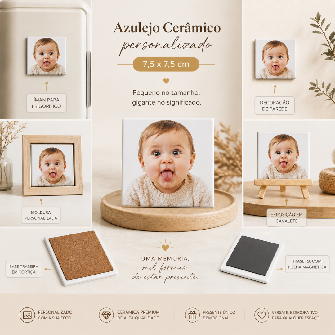 Íman Cerâmico Personalizado  7,5x7,5 cm | Presente Único e Memorável