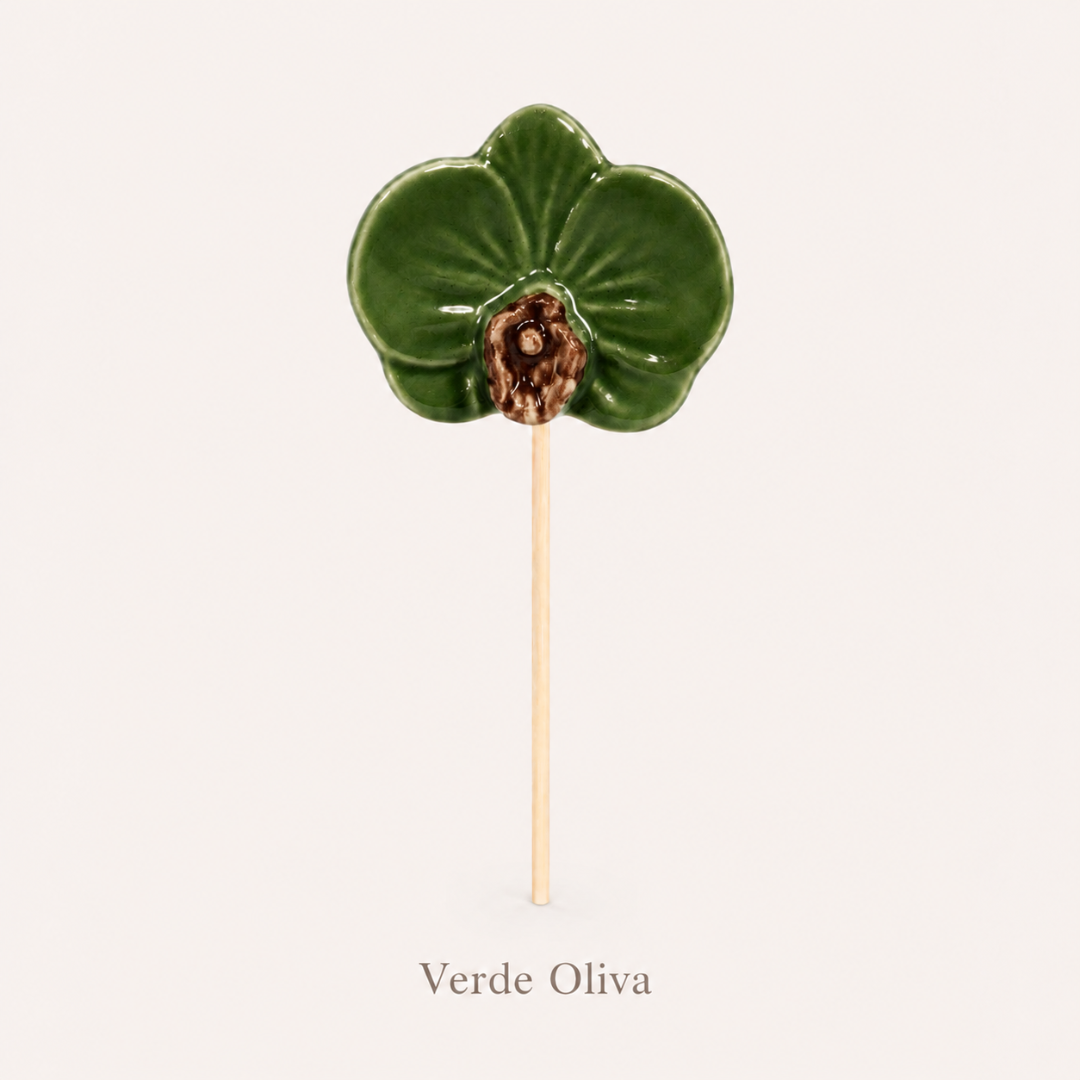 Porta-guardanapos verde oliva em forma de flor com palito