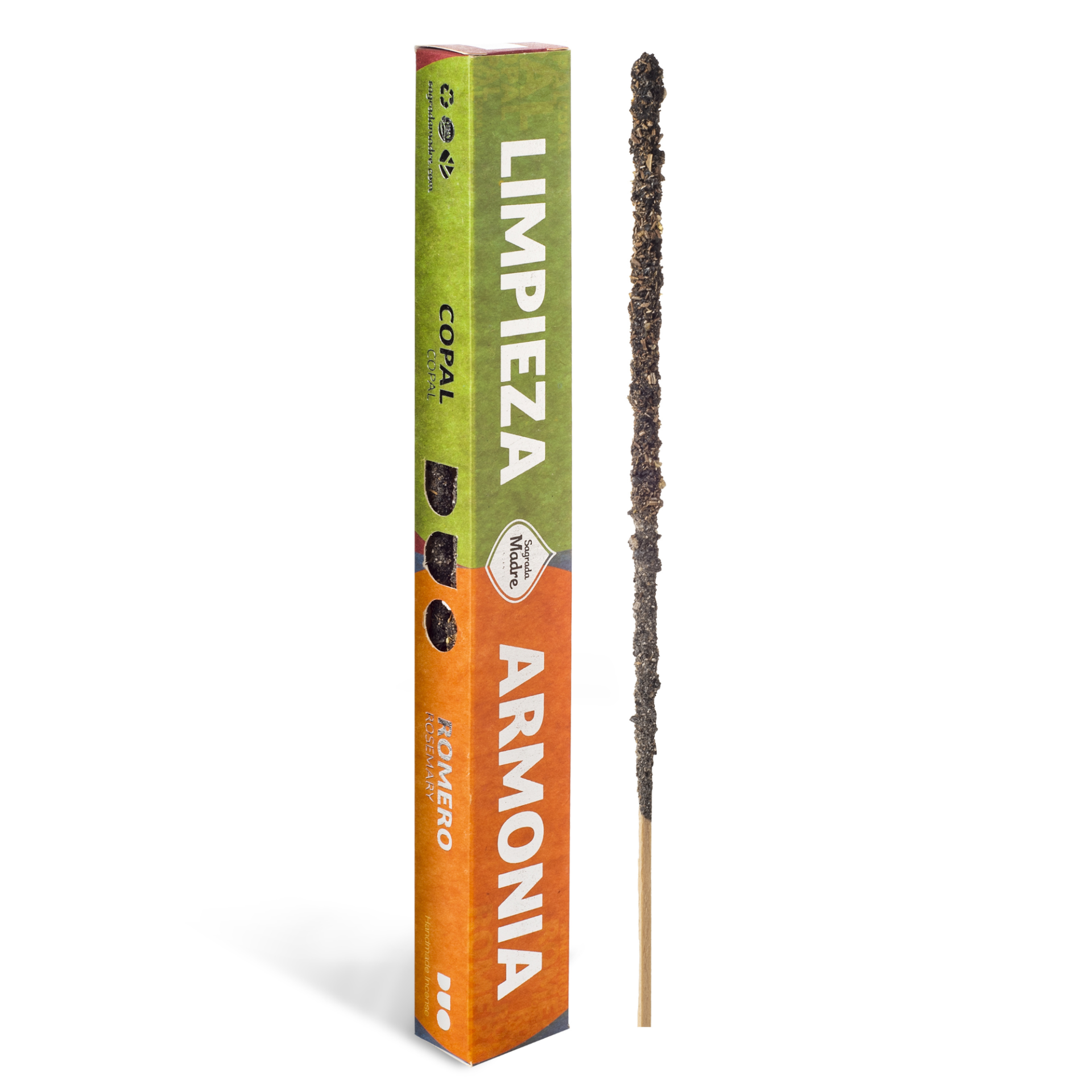 Incenso em pau LIMPIEZA ARMONIA em embalagem verde e laranja