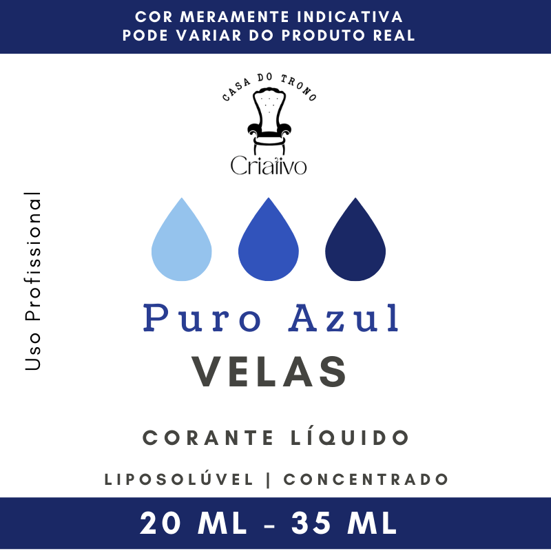 Rótulo de corante líquido azul lipossolúvel para velas, marca Casa do Trono Criativo, 20 ML - 35 ML