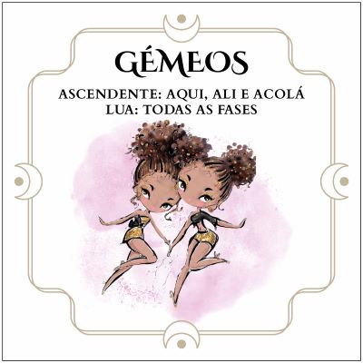 Ilustração de duas personagens estilo caricatura com texto sobre signos