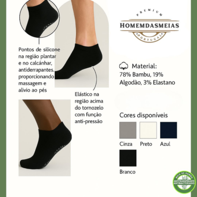 Meias pretas com pontos de silicone antideslizantes e elástico anti-pressão