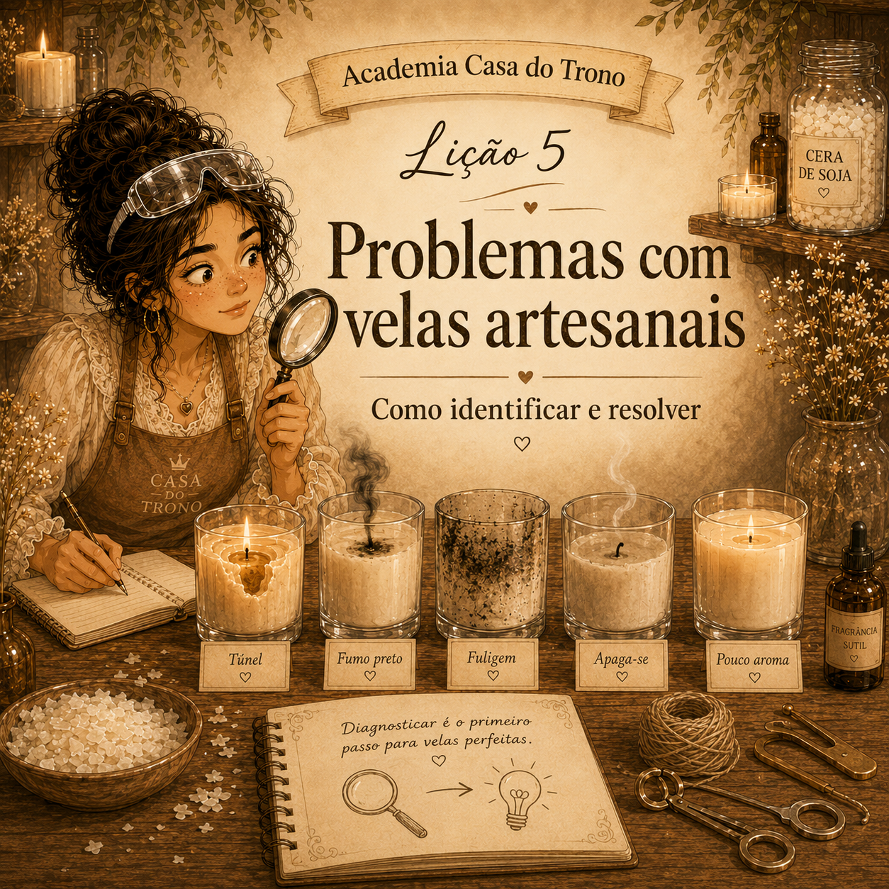 Li&ccedil;&atilde;o 5 da Academia Casa do Trono sobre problemas com velas artesanais e como resolver